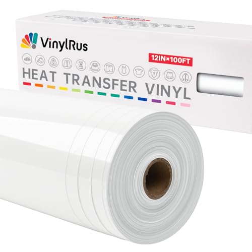 VinylRus Wärmetransfer-Vinyl-Rolle zum Aufbügeln, für Hemden, HTV-Vinyl für Silhouette Cameo, Cricut, leicht zu schneiden und zu jäten, 30,5 cm x 30,5 m, Weiß von VinylRus