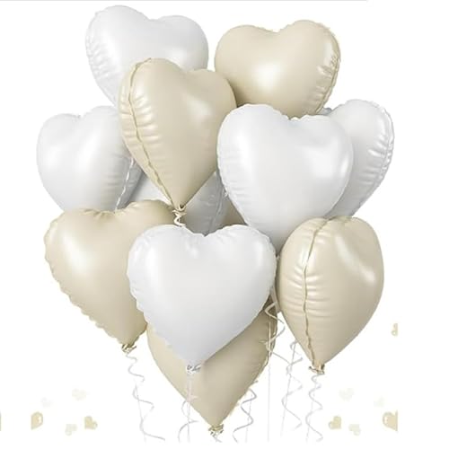 10 Stück 18 Zoll Creme und weißes Herz Folienballons, weiße Creme Herz Folienballons Creme Valentinstag Party Dekoration Ballons Geburtstag Hochzeit Engagement Valentinstag von Viojrlly