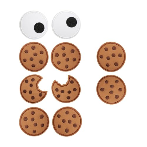 10 Stück Keks Aufnäher Cookie Patches zum Aufnähen, Aufnäher zum Aufbügeln Cookies Bestickter Stoffaufkleber, Niedliche Kekse und Lustige Augen Bestickte Aufnäher für Kleidung von Viojrlly