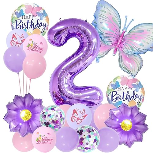 25 Stück 2 Jahre altes Geburtstagskind Schmetterling Folienballon Dekoration Mädchen Geburtstag Dekorationen Schmetterling lila Ballon Schmetterling Dekoration 2 Jahre altes Geburtstagskind von Viojrlly