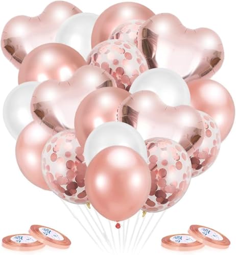 34 Stück roségoldene Luftballons, herzförmiges Ballonset, roségoldene Latexballons, Konfettiballons mit Band, Heliumballons für Geburtstage, Partydekorationen, Hochzeitsdekorationen von Viojrlly