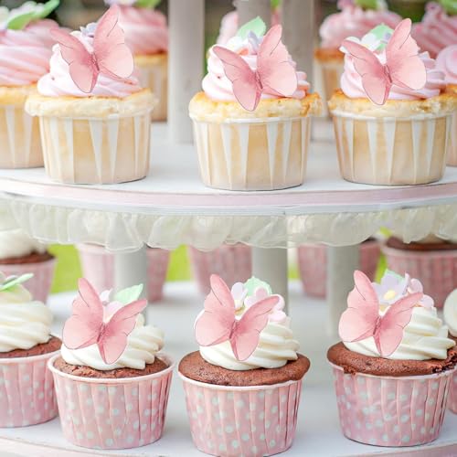 48 Stück essbare Schmetterling Kuchen Topper, rosa Schmetterling Geburtstag Kuchen Topper, Kuchen Topper essbare Schmetterling Topper, Hochzeitstorte Topper, Mädchen Kuchen Topper von Viojrlly