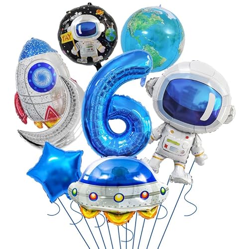 8 Stück Weltraum Ballon Astronaut, 6 Jahre alter Junge Geburtstag, Geburtstagsdekoration 6 Jahre alter Junge, Rakete Ballon Raumschiff Ballon Junge Kinder Geburtstag Party Dekoration Cosmic Party von Viojrlly