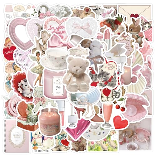 Kawaii Aesthetic Aufkleber 60 Stück für Laptop Tasche Motorradhelm Scrapbooking Kühlschrank Wasserdicht Anime Aufkleber, Rosa Aufkleber für Mädchen und Frauen von Viojrlly