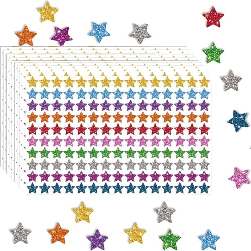 Viojrlly 10 Stk 10 Farben Sticker Sterne Aufkleber Weihnachten Bunte Laser Belohnungssticker, Glitzer Sticker, Bunte Sterne Aufkleber, Selbstklebende Glitzer Aufkleber für Lehrer Belohnung Kalende DIY von Viojrlly