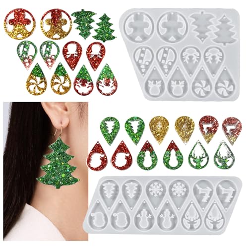 Viojrlly 2 Stück Epoxidharz Formen, Weihnachtsohrring Silikon Harz Gießformen für DIY Ohrring (Earring Mold) von Viojrlly