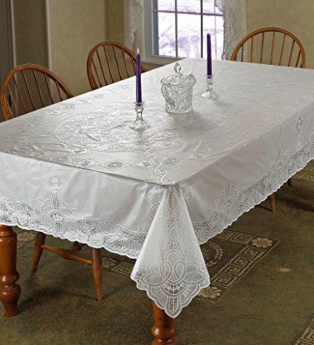 Violet Linen Vinyl-Tischdecke, Betenburg-Design, rechteckig, 152,4 x 228,6 cm, Weiß von Violet Linen