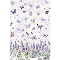 Motiv-Strohseide "Morning Provence - Lavendel und Schmetterlinge" von Violett