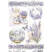 Motiv-Strohseide "Morning in Provence - Lavendel am Gartenzaun" von Violett