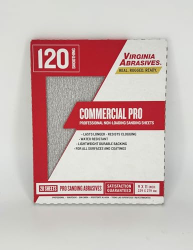 Virginia Abrasives 22,9 x 27,9 cm Schleifblätter, 20 Stück, Körnung 120, Commercial Pro Stearatbeschichtetes Aluminiumoxid von Virginia Abrasives