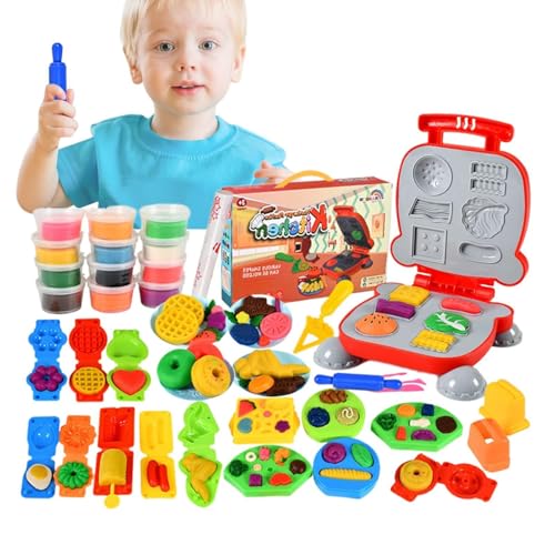 Virtcooy Spielteig-Kits - Spielen Sie Ton für Kinder - Nudelmaschine Eiscreme Pretend Chef Spielzeug Modelliermasse Teigwerkzeuge für Kinder von Virtcooy