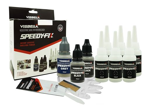 Visbella 7 Sekunden Speedy Fix Industriekleber Schweißnaht aus der Flasche Sekundenkleber extra stark wasserfest Kleber Kunststoffkleber (Schwarz&Grau 9PC) von Visbella