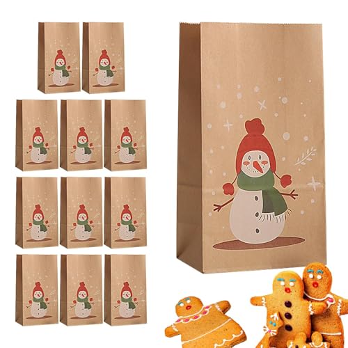 Visiblurry Weihnachts-Geschenktüten aus Kraftpapier | 12 Stück Weihnachtsgeschenktüten mit Griff,Braune Papiertüten für Einkäufe, Lebensmittel, Pakete, Partygeschenke, Einzelhandel, Verpackung von Visiblurry