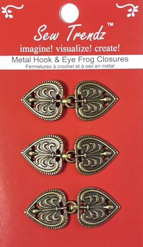 SEW Trendz Metall-Knopf zum Aufnähen, Karabinerhaken, Haken- und Ösenverschluss, Renaissance-Kostüme, Umhang, Jacke, Barock-Herz, Spaten, Antik-Bronze, 3 Paar/Packung von Vision Trims