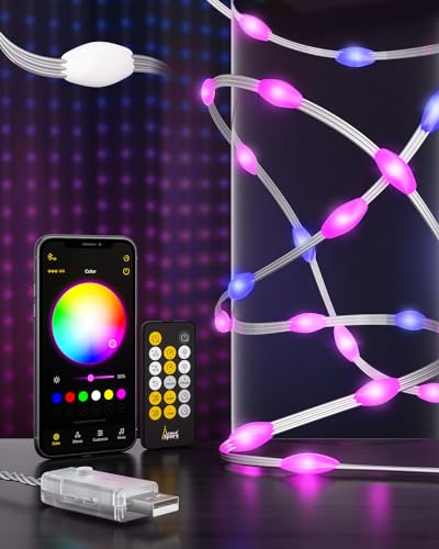 VisionSync Fairy Lights Farbwechsel, 36FT 100 RGB LEDs String Lights mit Remote APP Control, Musik Sync Beleuchtung String für Schlafzimmer, Garten, Party, Hochzeit Weihnachtsdekoration von VisionSync