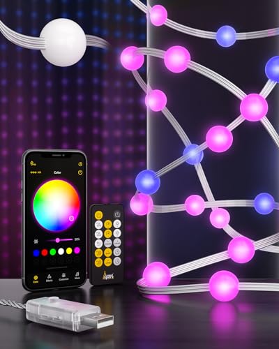 VisionSync Perlenförmige LED-Lichterkette, 10 m, RGB-Farbwechsel, wasserdicht, Musik-Synchronisation, USB-betrieben, ferngesteuert und App-gesteuert, intelligente Beleuchtungskette, Dekoration für von VisionSync