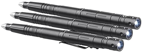 VisorTech Nothammer: 3er-Set 5in1-Tactical Pens mit Kugelschreiber, Glasbrecher & Brieföff. (Kugelschreiber-Taschenlampe LED, Tactical Pen Kubotan, Selbstverteidigung) von VisorTech