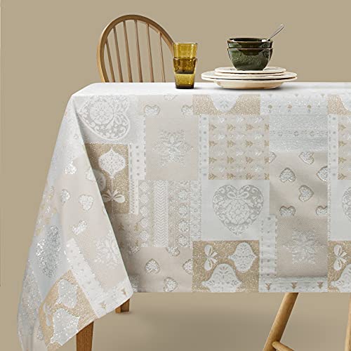 Viste tu hogar Tischdecke Weihnachten Goldfaden, speziell für Weihnachtsdekoration und Familientreffen usw., modernes und Elegantes Design, Grau Herz, 140x140cm von Viste tu hogar