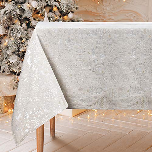 Viste tu hogar Tischdecke Weihnachten Goldfaden, speziell für Weihnachtsdekoration und Familientreffen usw., modernes und Elegantes Design, Grau Weihnachten, 140x250cm von Viste tu hogar