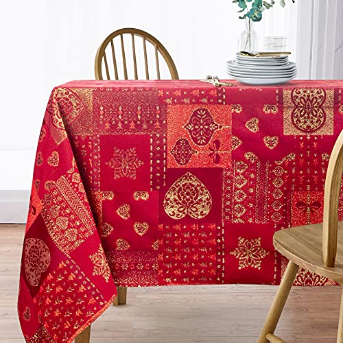 Viste tu hogar Tischdecke Weihnachten Goldfaden, speziell für Weihnachtsdekoration und Familientreffen usw., modernes und Elegantes Design, Rot Herz, 140x140cm von Viste tu hogar