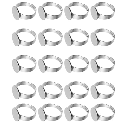 Visxcnu 20pcs Ringrohling Basen Edelstahl Cabochon 12mm Ring Lünette Rohlinge für Schmuck Basteln DIY Schmuckherstellung Material Zubehör Silber von Visxcnu