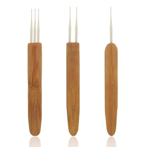 Visxcnu 3 Stück Dreadlock Häkelnadel Bambus Nadel Weben Häkeln, 0,5 mm 1 Haken,2 Haken,3 Haken Dreadlock-Haken für Haare, Häkelnadel-Set mit Bambusgriffen, Ideal für Dreadlocks, Zöpfe, Perücken von Visxcnu