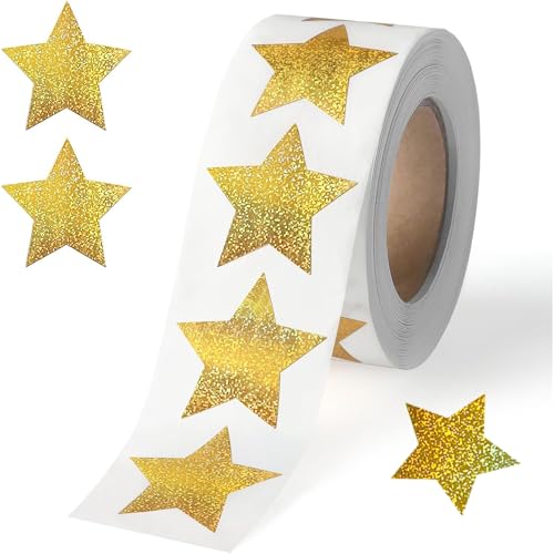 Visxcnu 500 Stück Gold Sterne Aufkleber, Glitter Stern-Aufkleber Belohnung Sticker 1 Rolle für Kinder 2,5 cm Selbstklebend Dekorative Stern Aufkleber für Scrapbooking, Grußkarten, Geschenke, Basteln von Visxcnu