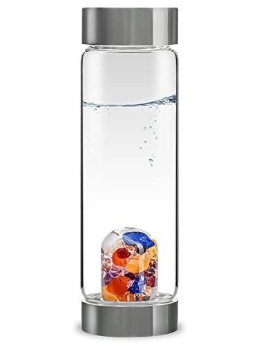 VitaJuwel ViA AYURVEDA - Wasserflasche mit Milchopal, Amethyst, Bergkristall, Lapislazuli, Granat, Karneol, Orangencalcit von VitaJuwel