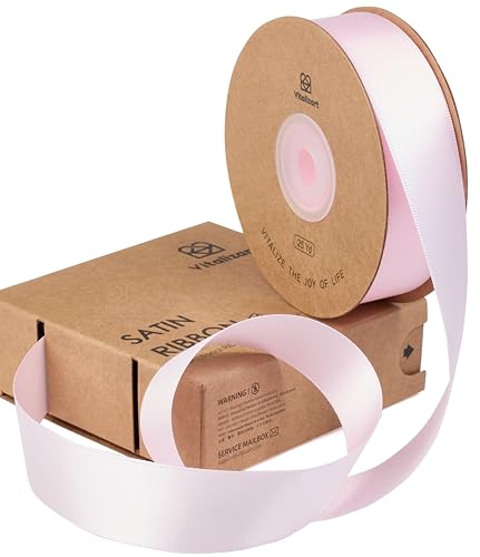 Vitalizart Rosa Satinband 2,5cm*22,8m für Geschenkverpackungen, Doppelseitiges Polyester Geschenkband, Dicke Stoffbänder für Bastelarbeiten, Dekorationen, Weihnachtskränze & Haarschleifen von Vitalizart