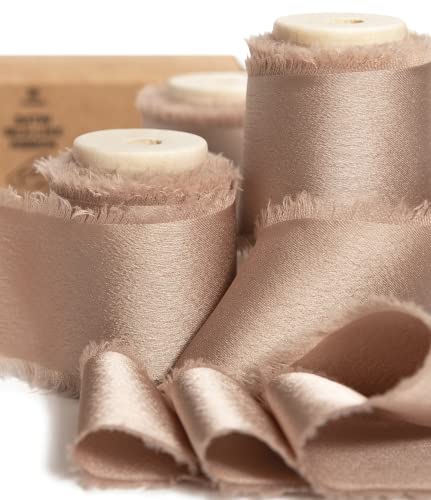 Vitalizart Satin Seidenband Beige, Geschenkband 3,8 cm x 13,7 m mit Holzspule, Handgefertigte Stoffband für Geschenkverpackungen, Festliche Dekorationen, DIY-Basteleien, Hochzeitssträuße von Vitalizart