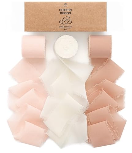 Vitalizart Schleifenband Rosa & Creme 3,8 cm x 19,2 m Geschenkband Breit Hochzeit Chiffonband Stoffband, Bänder-Set für Hochzeitseinladungen, Brautsträuße, Geschenke, Verpackungen, DIY-Kunsthandwerk von Vitalizart