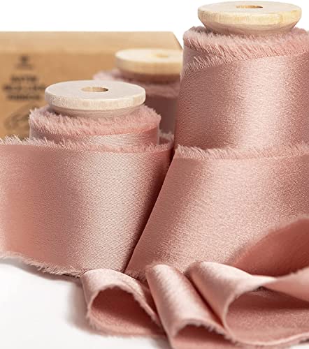 Vitalizart Satin Seidenband Roségold, Geschenkband 3,8 cm x 13,7 m mit Holzspule, Handgefertigte Stoffband für Geschenkverpackungen, Festliche Dekorationen, DIY-Basteleien, Hochzeitssträuße von Vitalizart