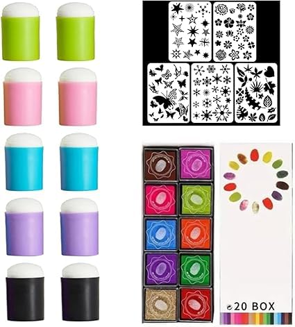 Coderafted DIY Sponge Finger Painting Set, Finger Daubers Kit with 20 Colors Inkpad, Finger Sponge Daubers, DIY Sponge Finger Painting Kit,5 Pcs Stencils and 10 Pcs Finger Painting Sponge (A) von Vitrywei