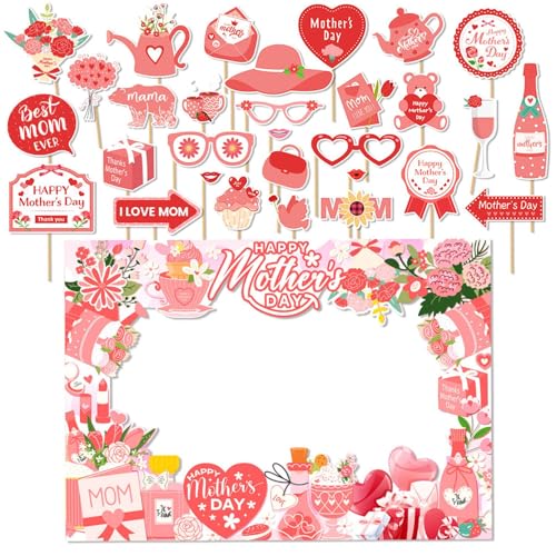 Muttertages Photo Booth Requise Kit, Happy Mothers Day Photobooth Dekorationen | Ich Liebe Mama Selfie Pose Signs | Happy Mother's Day Hintergrund Tischdekoration Für Brunch -Event, Das Spaß von Vitsrisea