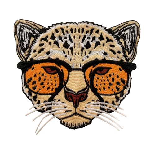 1 Stück Großer Leopard mit Brille Stoff Patches, Flicken zum Aufbügeln, Tier-Flicken für Jacken, zum Aufbügeln, Stickerei, Applikation, dekorative Kleidung (14) von Viusneun