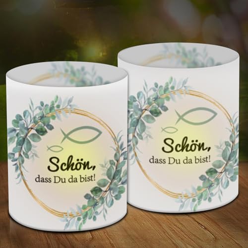 Viusneun 12 Windlicht Tischdeko, Kerzen Lichthülle Eukalyptus Grün mit Goldglitzer Tischdeko für Teelichter und Kerzen Kommunion Hochzeit Taufe Kommunion Konfirmation Deko (Grün) von Viusneun