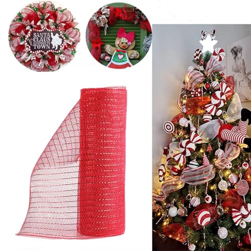 2 Rollen Deko Netzband, 26cm x 9,14m Weihnachten Dekoband Halloween Deko Netzrollen für Weihnachten Halloween Party Dekorationen DIY Handwerk (Rot) von Viusneun