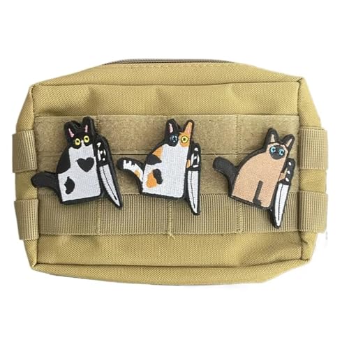 3 Stück Klett Patches Katze Mit Messer Lustiges Hook Patch Aufnäher Applikation Für Jungen Und Mädchen Kleidung, Jeans, Rucksack Dekoration von Viusneun