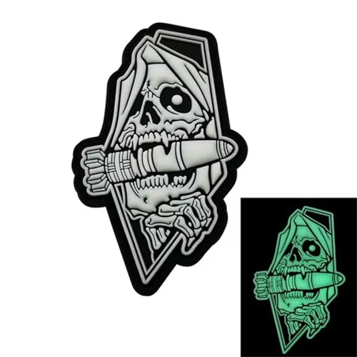 3D PVC Klett Patches Lustige Schädel Rakete Leuchtend Hook Loop Patches Militär Moral Aufkleber für Kleidung, Rucksäcke, Hut, Jacke (P00334-3) von Viusneun