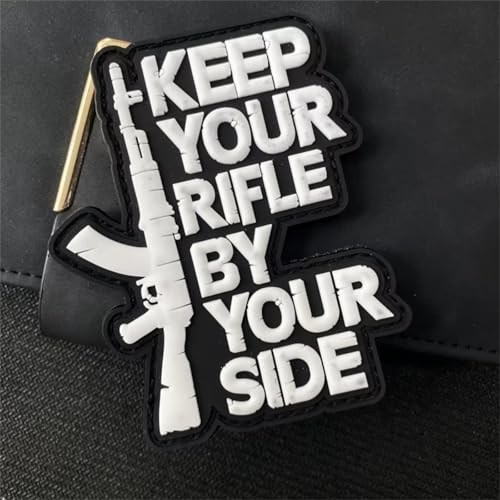 3D PVC Patch Klett "KEEP YOUR RIFLE BY YOUR SIDE", Klett Patches Tactical Moral Aufnäher Applikationen für DIY Kleidung, Rucksäcke, Jacken, Jeans von Viusneun