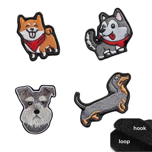 4 Stück Hund Klett Patches Lustig Tier Velcro Patch Moral Tactical Stickerei Aufnäher Applikationen für DIY Kleidung, Rucksäcke, Jacken, Jeans von Viusneun