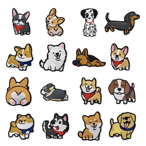 Cartoon Hund Bügelflicken Kinder, Niedlicher Shiba Inu Corgi Schäferhund Patches zum Aufbügeln, Bügelbilder für Hut, Jeans, Jacken Rucksäcke, DIY-Zubehör (18) von Viusneun