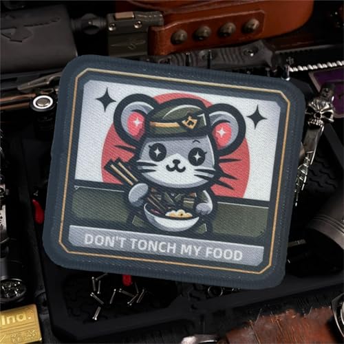 "DON'T TONCH MY FOOD" Patches Klett, Lustige Maus Aufnäher Drucken mit Klettverschluss, Taktischer Abzeichen Hook Patch für Uniform, Rucksäcke, taktische Westen von Viusneun