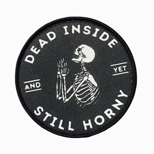 "Dead Inside Yet Still Horny" Patch Klett Lustig Skelett Drucken Militär Taktische Moral Aufnäher für DIY Kleidung, Rucksäcke, Jacken, Jeans von Viusneun