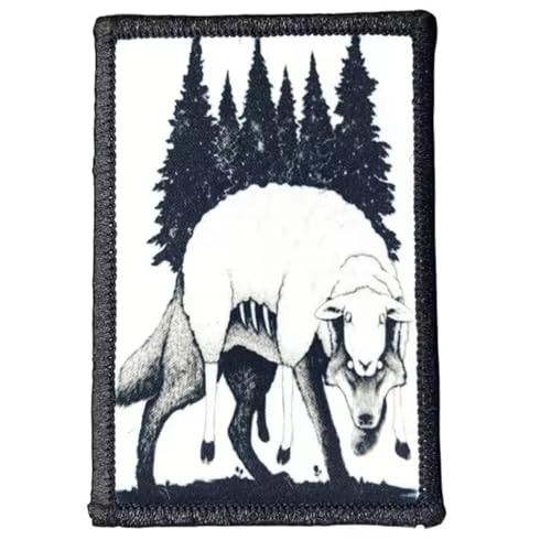 Ein Wolf in Schafs Patches Klett, Lustige Klett Patch Militär Moral Taktische Abzeichen Patches Hook Loop Patch für Kleidung Rucksäcke Hüte Jacken Jeans Taschen (Wolf2) von Viusneun