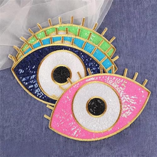 Evil Eye Pailletten-Patches, Augen Patches zum Aufbügeln, Aufbügler, Bügelbilder Applikation Für Kleidung Jeans Jacken Handtasche Schuhe DIY Dekor (4pcs) von Viusneun