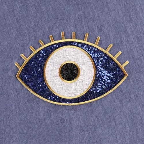 Evil Eye Pailletten-Patches, Augen Patches zum Aufbügeln, Aufbügler, Bügelbilder Applikation Für Kleidung Jeans Jacken Handtasche Schuhe DIY Dekor (Dunkelblau) von Viusneun