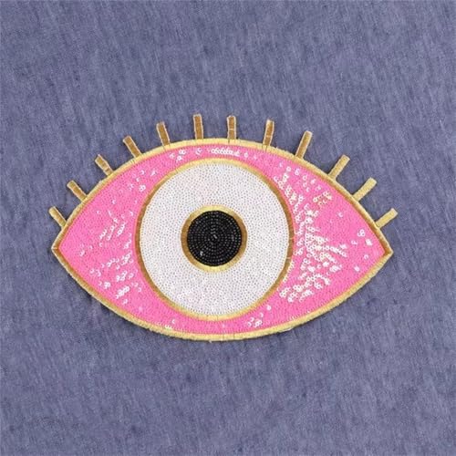 Evil Eye Pailletten-Patches, Augen Patches zum Aufbügeln, Aufbügler, Bügelbilder Applikation Für Kleidung Jeans Jacken Handtasche Schuhe DIY Dekor (Rosa) von Viusneun