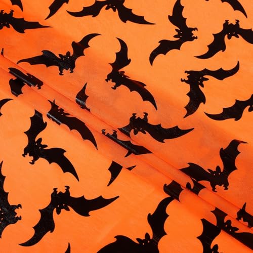 Halloween Tüllstoff, 150×200cm Fledermaus Netzstoff Weich Orange Tüll Stoff Halloween Fledermaus Dekostoff Tüll für Halloween Dekorationen Party DIY von Viusneun