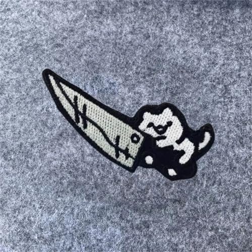 Klett Patch Katze mit Messer, Lustiges Aufnäher Patches Bügelbild Applikation für Mädchen Jungs Aufbügel Patches zum Jeans Rucksäcke von Viusneun